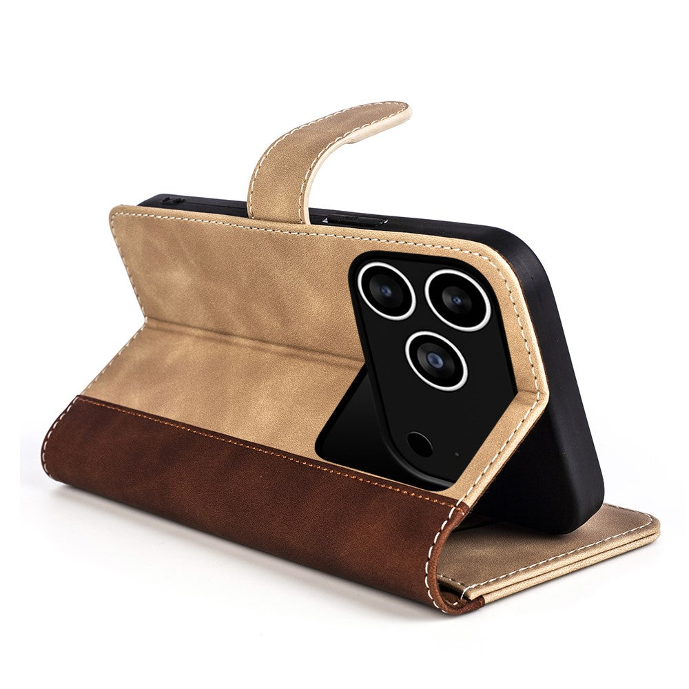 For iPhone 17 Pro Max Wallet Case Leather Phone Cover Splicing Color - Yellow