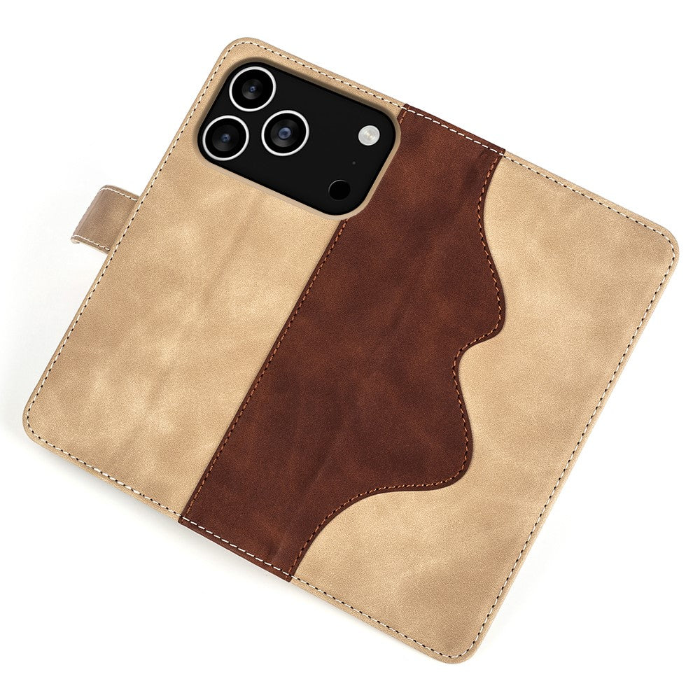 For iPhone 17 Pro Max Wallet Case Leather Phone Cover Splicing Color - Yellow