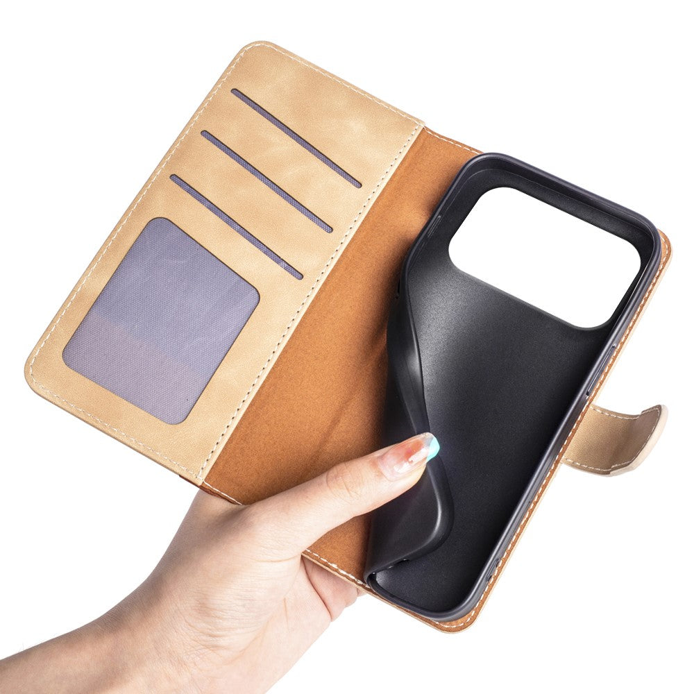 For iPhone 17 Pro Max Wallet Case Leather Phone Cover Splicing Color - Yellow