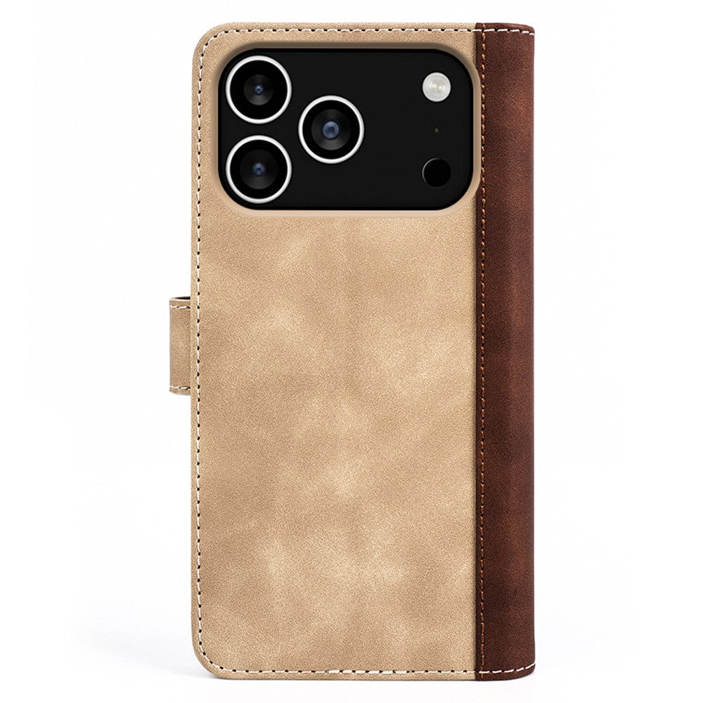 For iPhone 17 Pro Max Wallet Case Leather Phone Cover Splicing Color - Yellow