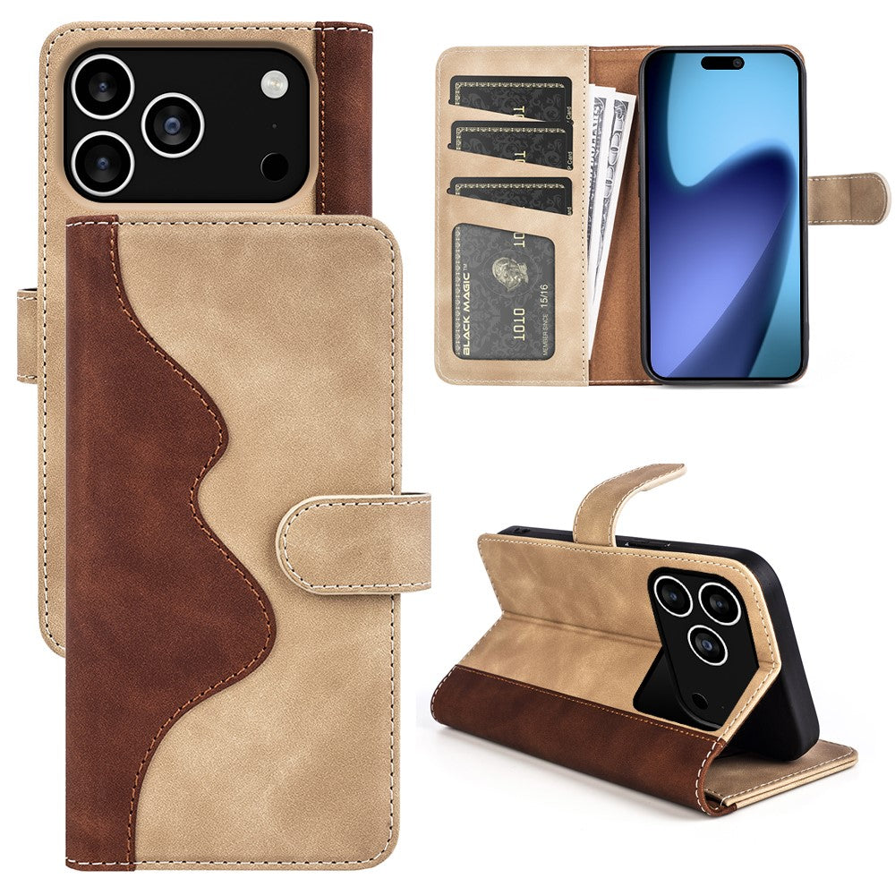 For iPhone 17 Pro Max Wallet Case Leather Phone Cover Splicing Color - Yellow