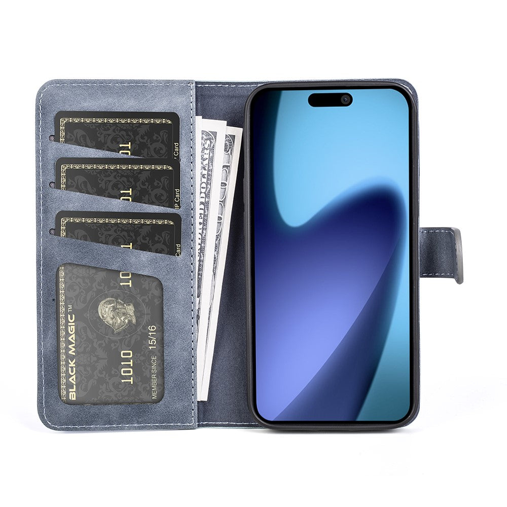 For iPhone 17 Pro Max Wallet Case Leather Phone Cover Splicing Color - Blue