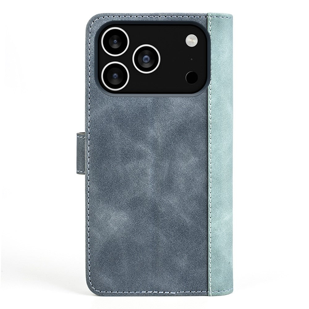 For iPhone 17 Pro Max Wallet Case Leather Phone Cover Splicing Color - Blue