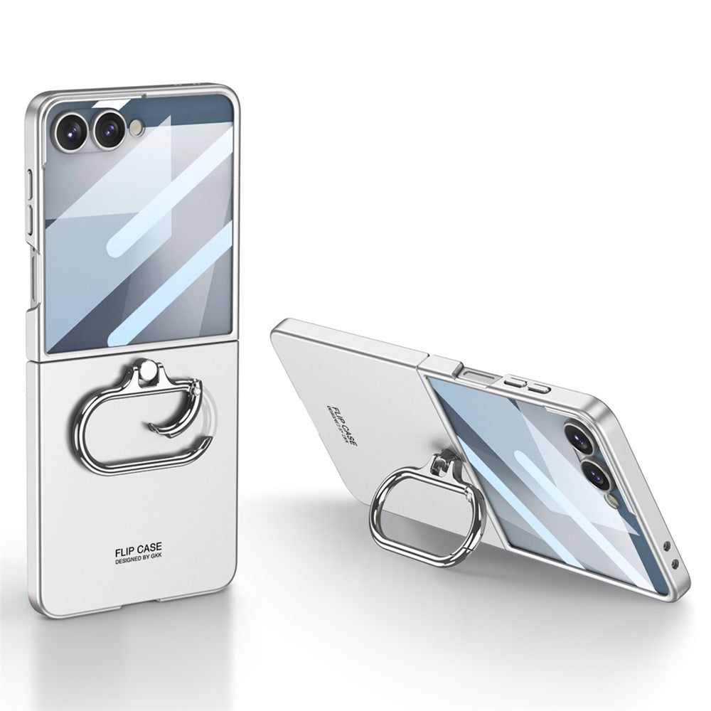 GKK For Samsung Galaxy Z Flip7 5G Case Oval Kickstand Hard PC Phone Back Cover with Small Film - Silver
