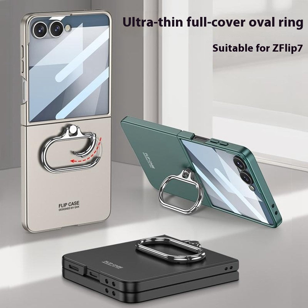 GKK For Samsung Galaxy Z Flip7 5G Case Oval Kickstand Hard PC Phone Back Cover with Small Film - Silver