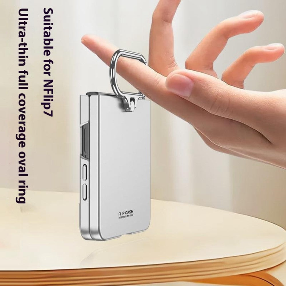 GKK For Samsung Galaxy Z Flip7 5G Case Oval Kickstand Hard PC Phone Back Cover with Small Film - Titanium Grey