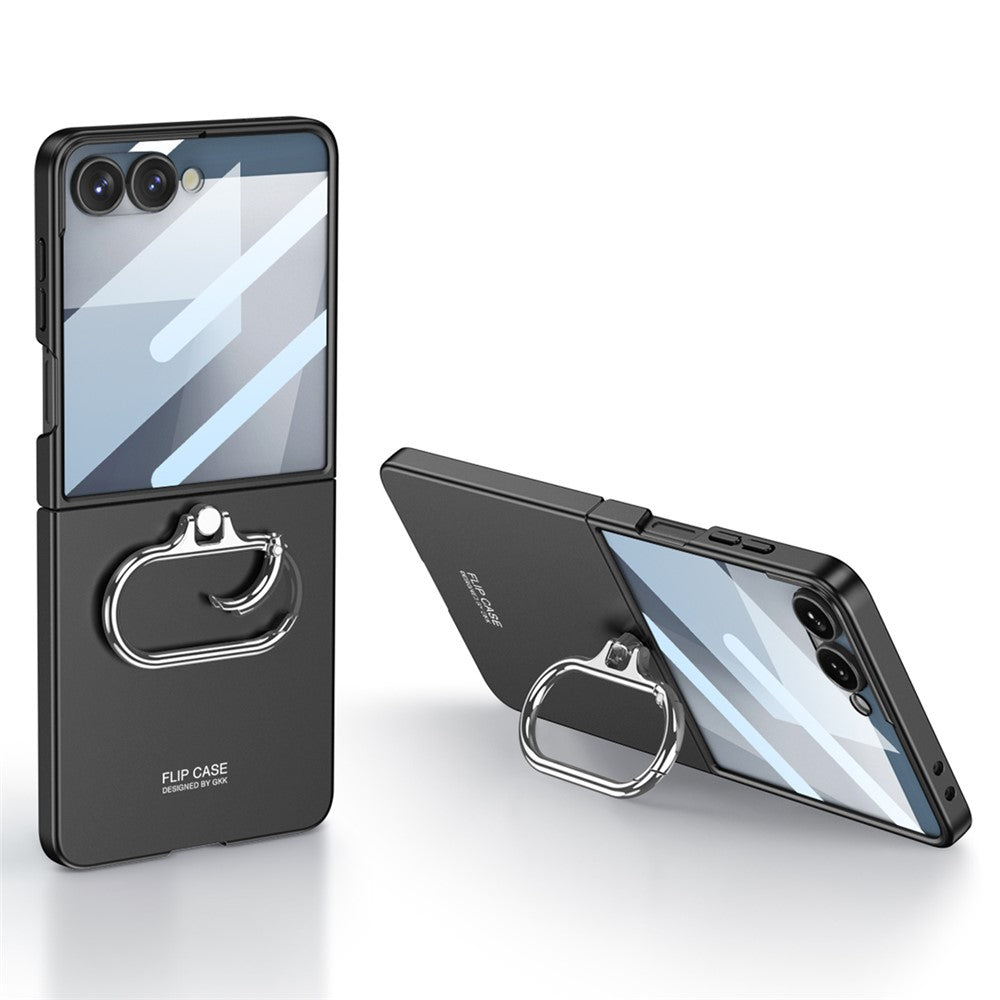 GKK For Samsung Galaxy Z Flip7 5G Case Oval Kickstand Hard PC Phone Back Cover with Small Film - Black