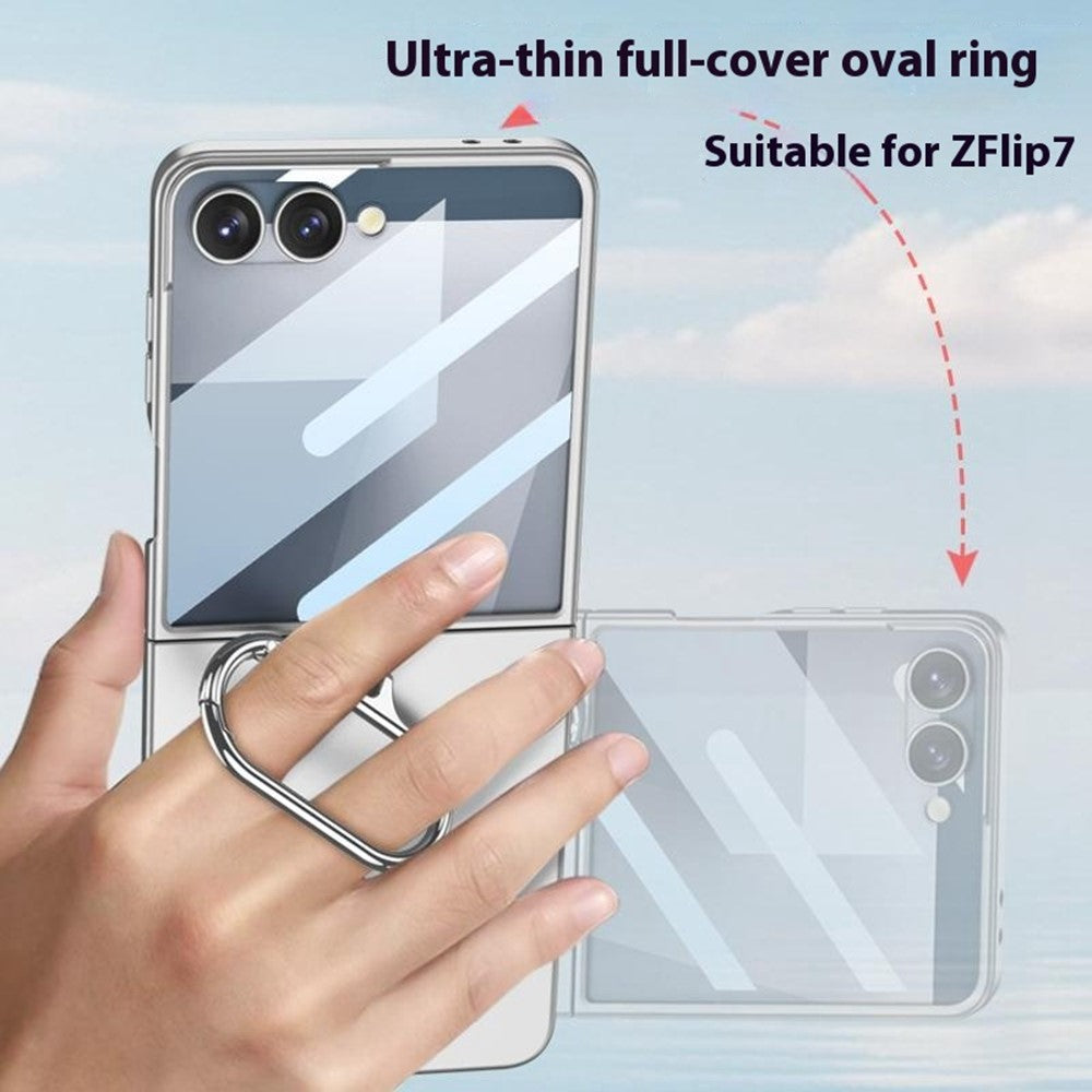 GKK For Samsung Galaxy Z Flip7 5G Case Oval Kickstand Hard PC Phone Back Cover with Small Film - Black