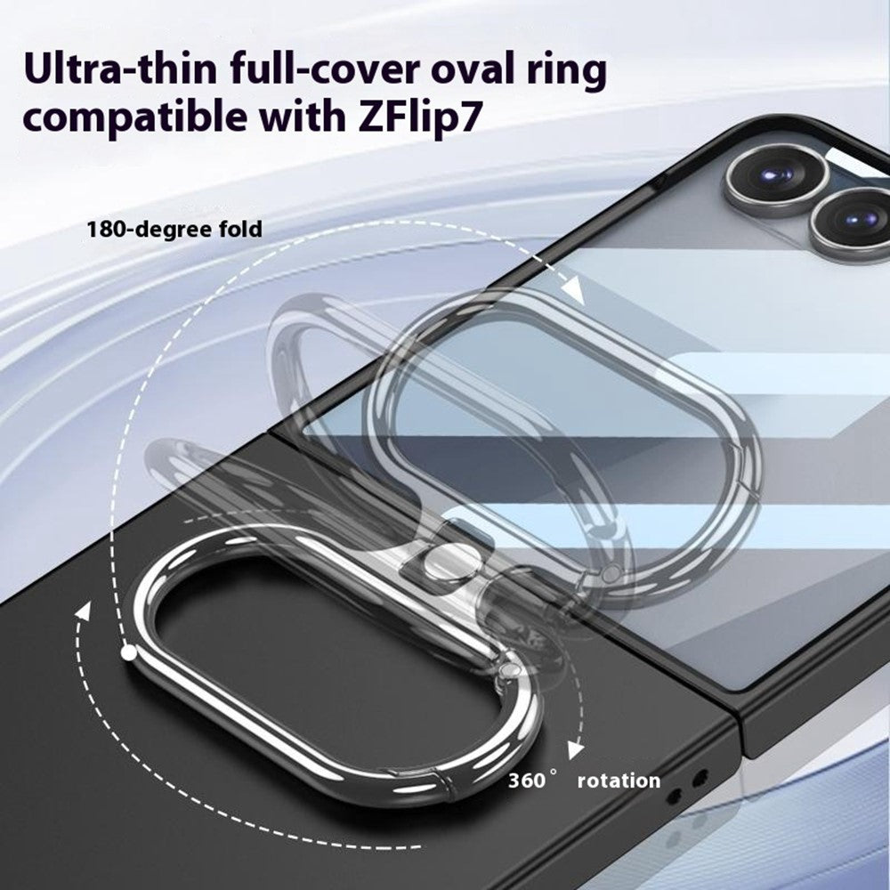GKK For Samsung Galaxy Z Flip7 5G Case Oval Kickstand Hard PC Phone Back Cover with Small Film - Black