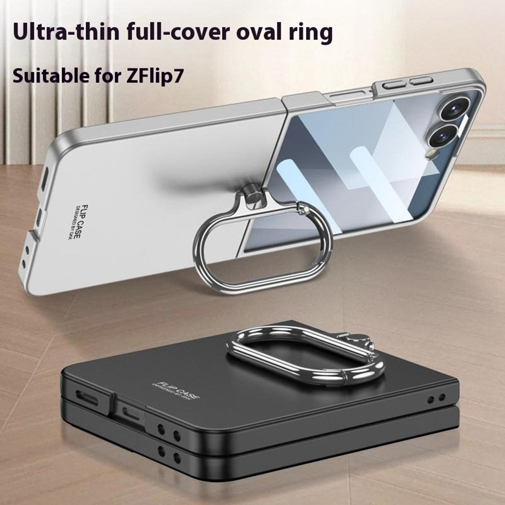 GKK For Samsung Galaxy Z Flip7 5G Case Oval Kickstand Hard PC Phone Back Cover with Small Film - Black