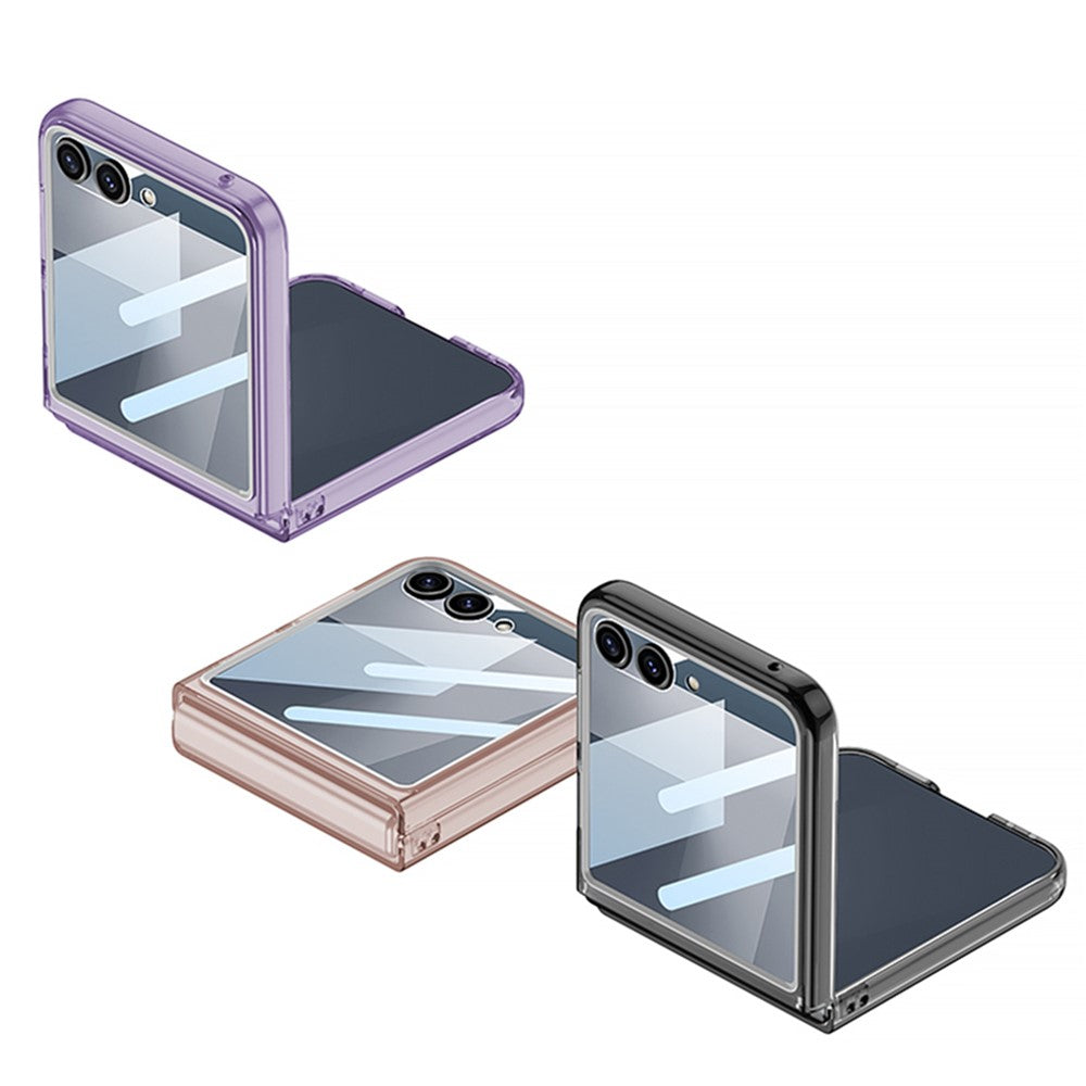 GKK For Samsung Galaxy Z Flip7 5G Case PC + Tempered Glass Protective Phone Cover - Transparent Pink