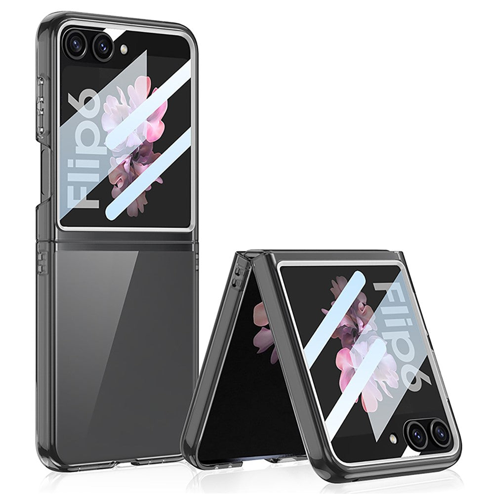 GKK For Samsung Galaxy Z Flip7 5G Case PC + Tempered Glass Protective Phone Cover - Transparent Black