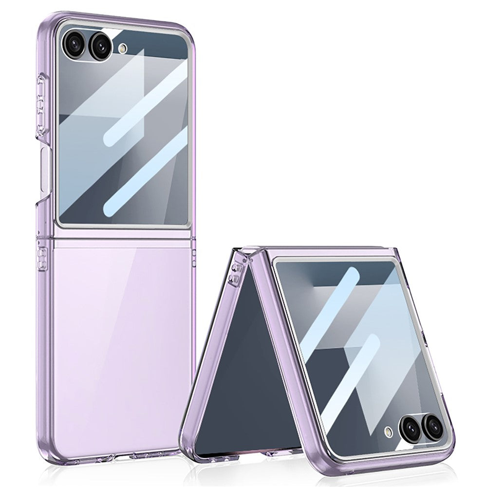 GKK For Samsung Galaxy Z Flip7 5G Case PC + Tempered Glass Protective Phone Cover - Transparent Purple
