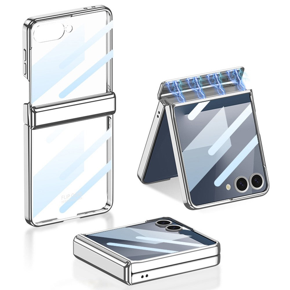 GKK For Samsung Galaxy Z Flip7 5G Case Hinge Protection PC Tempered Glass Clear Phone Back Cover - Silver