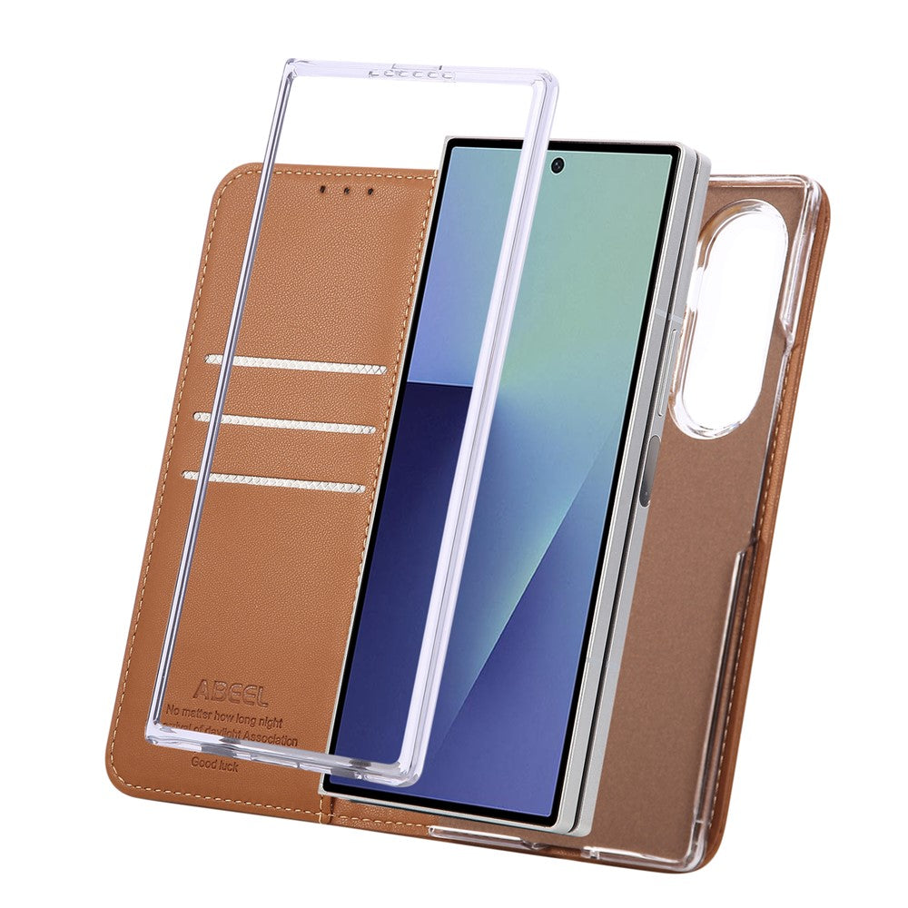 ABEEL For Samsung Galaxy Z Fold7 5G Phone Case RFID Blocking Leather Flip Cover - Brown