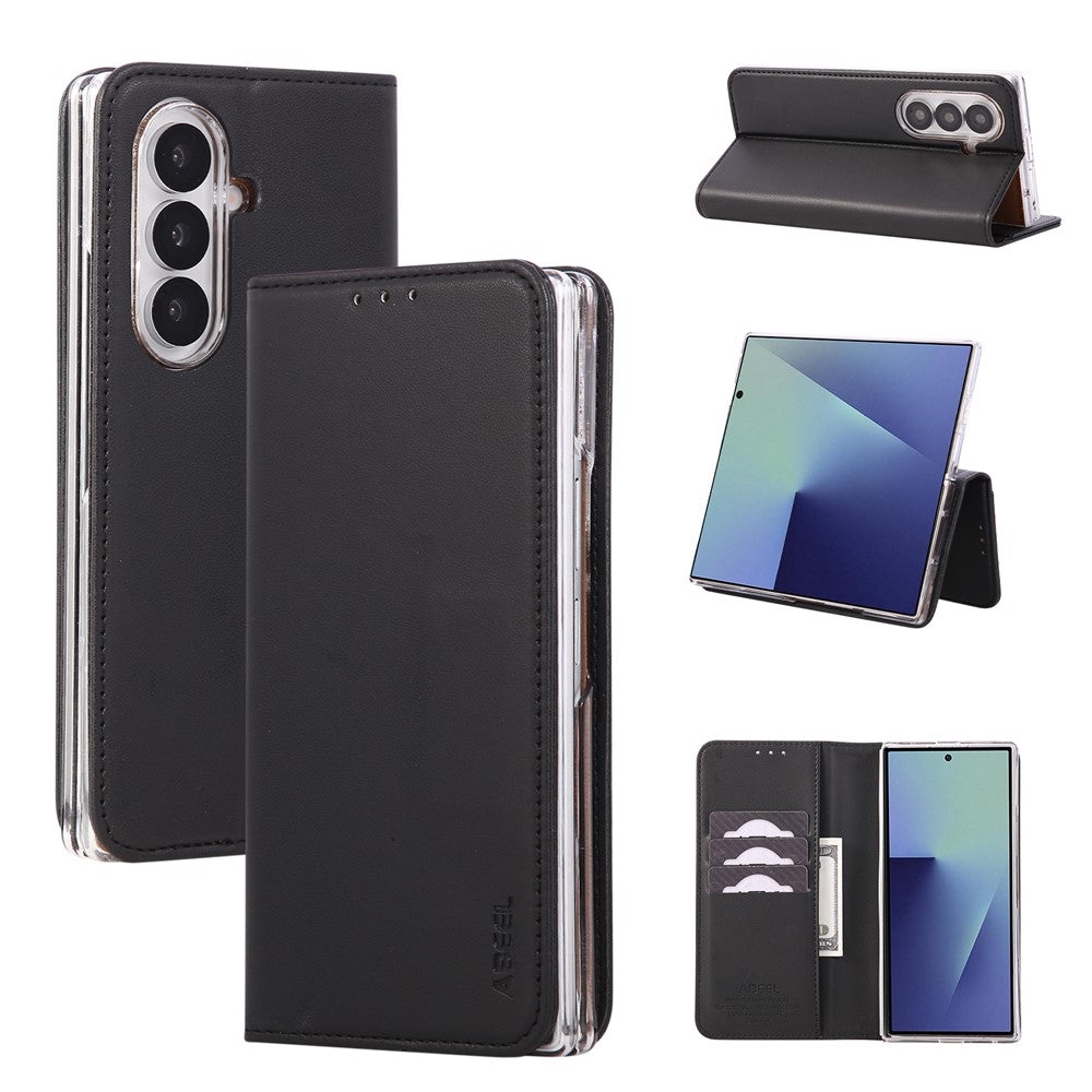 ABEEL For Samsung Galaxy Z Fold7 5G Phone Case RFID Blocking Leather Flip Cover - Black