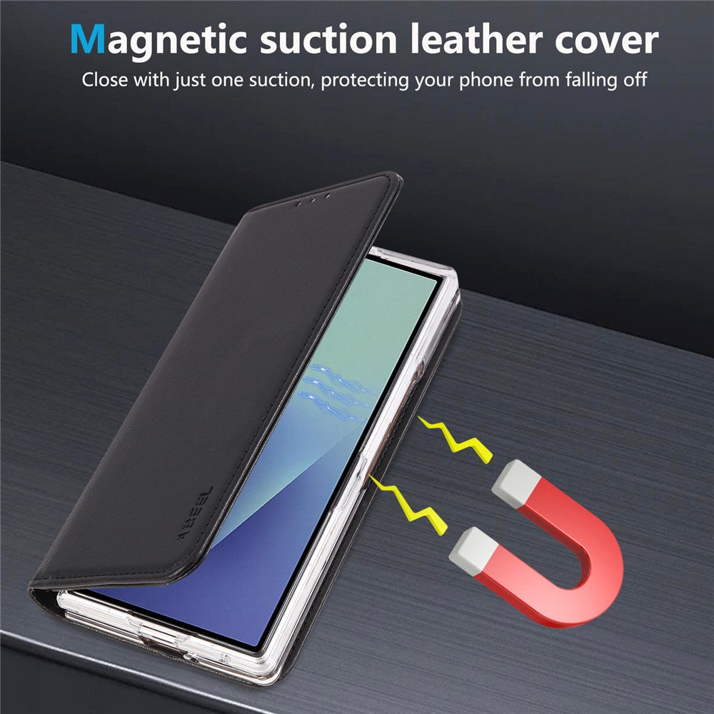 ABEEL For Samsung Galaxy Z Fold7 5G Phone Case RFID Blocking Leather Flip Cover - Black
