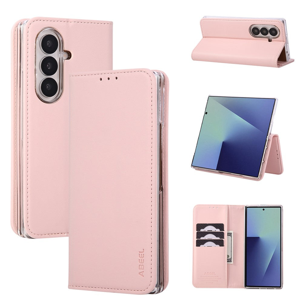 ABEEL For Samsung Galaxy Z Fold7 5G Phone Case RFID Blocking Leather Flip Cover - Pink