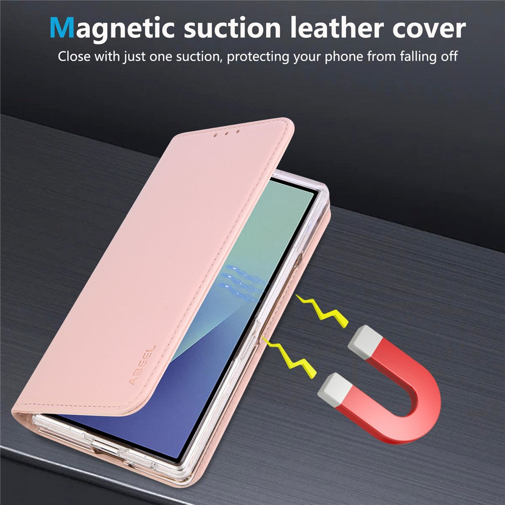 ABEEL For Samsung Galaxy Z Fold7 5G Phone Case RFID Blocking Leather Flip Cover - Pink