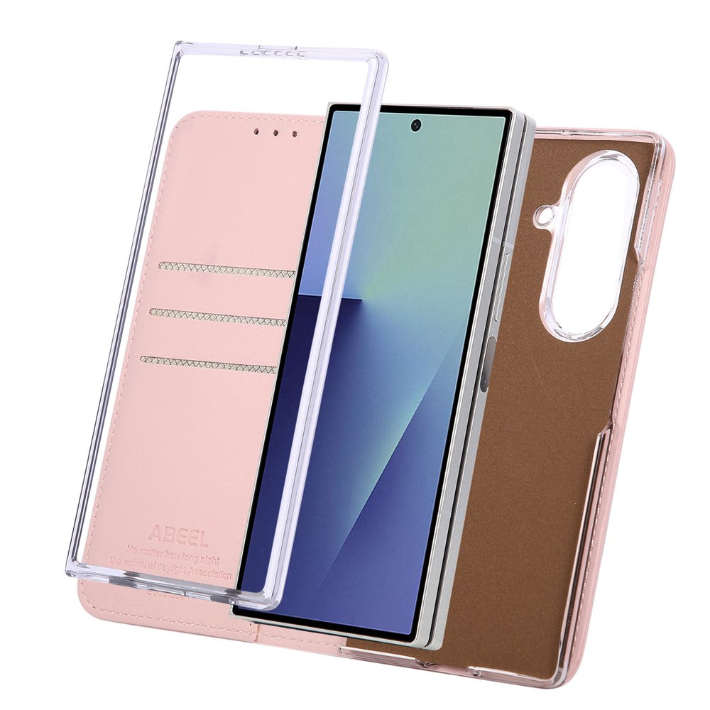 ABEEL For Samsung Galaxy Z Fold7 5G Phone Case RFID Blocking Leather Flip Cover - Pink