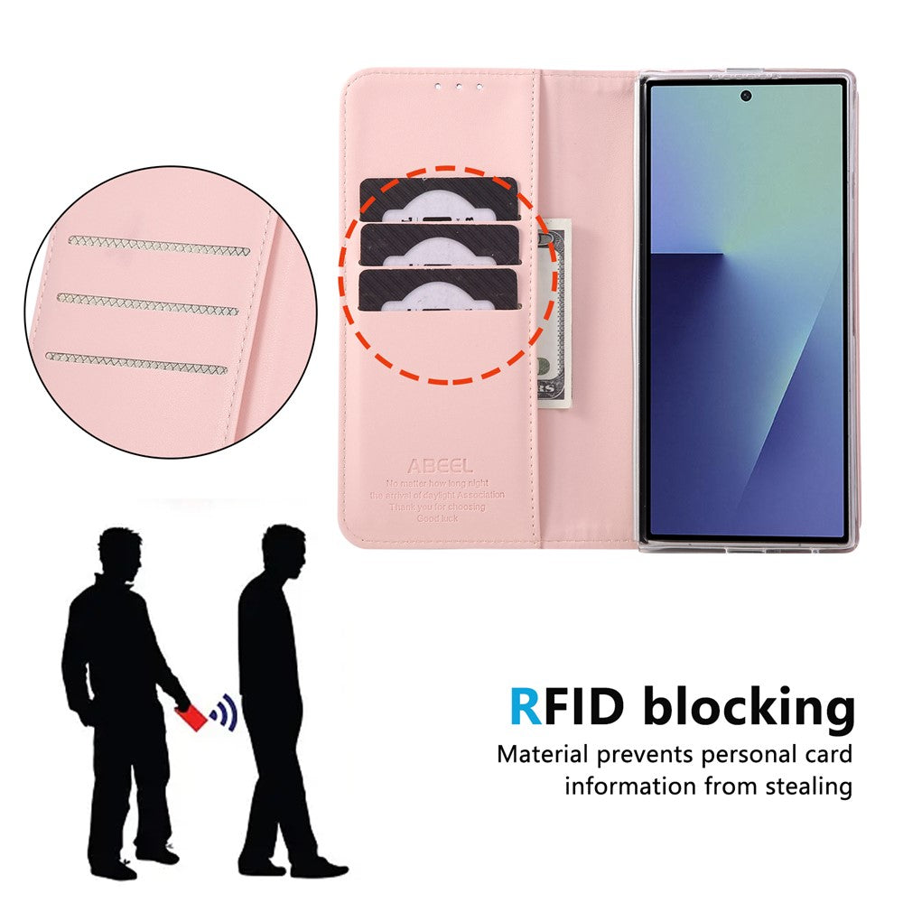 ABEEL For Samsung Galaxy Z Fold7 5G Phone Case RFID Blocking Leather Flip Cover - Pink