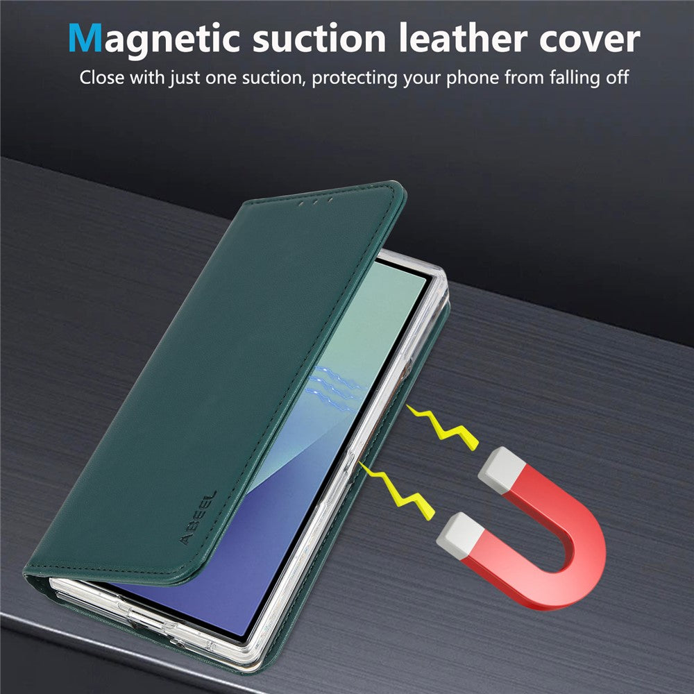 ABEEL For Samsung Galaxy Z Fold7 5G Phone Case RFID Blocking Leather Flip Cover - Green