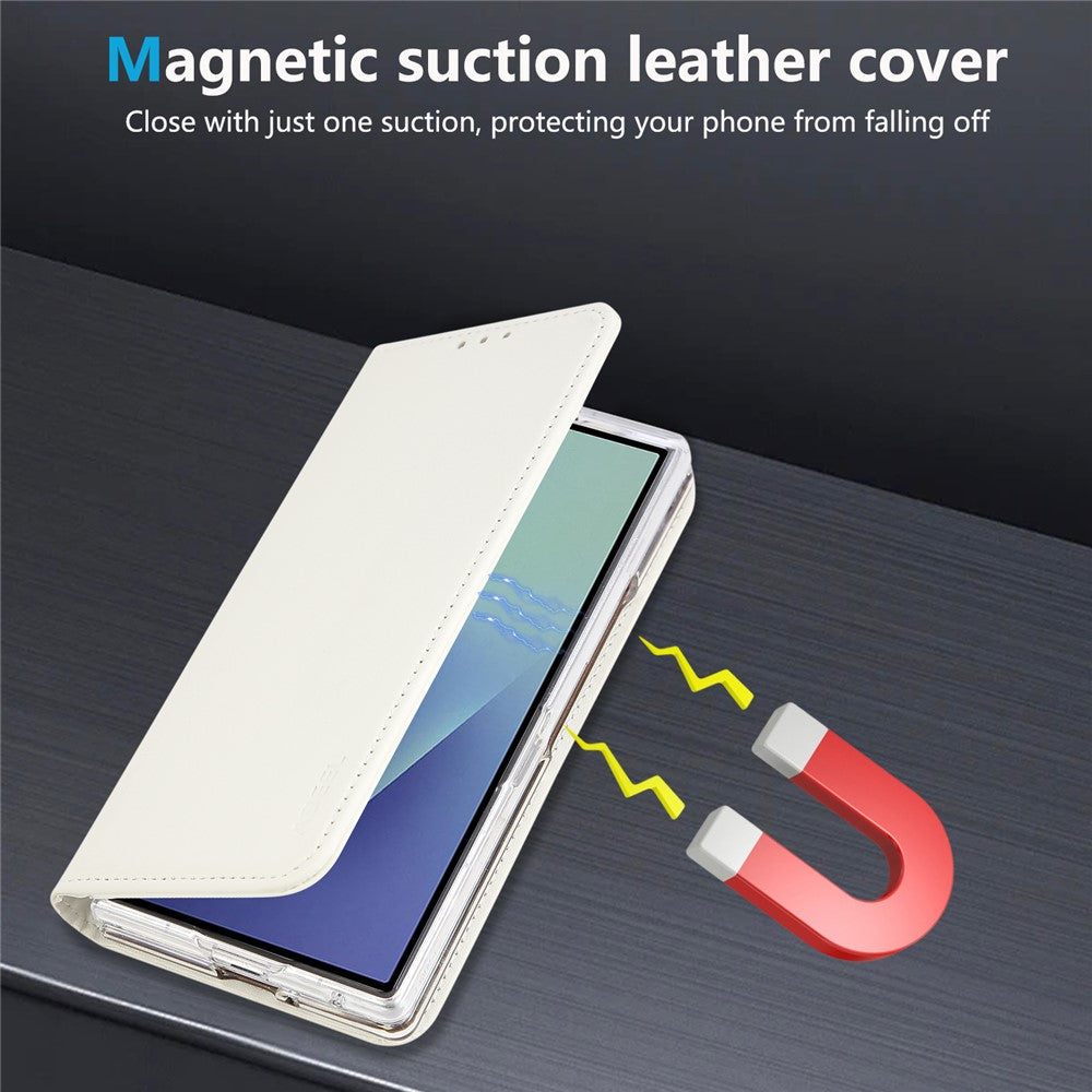 ABEEL For Samsung Galaxy Z Fold7 5G Phone Case RFID Blocking Leather Flip Cover - White