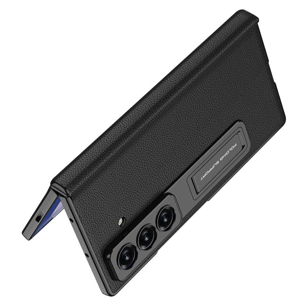 GKK For Samsung Galaxy Z Fold7 5G Case with Kickstand PU PC Tempered Glass Protective Phone Cover - Midnight Green