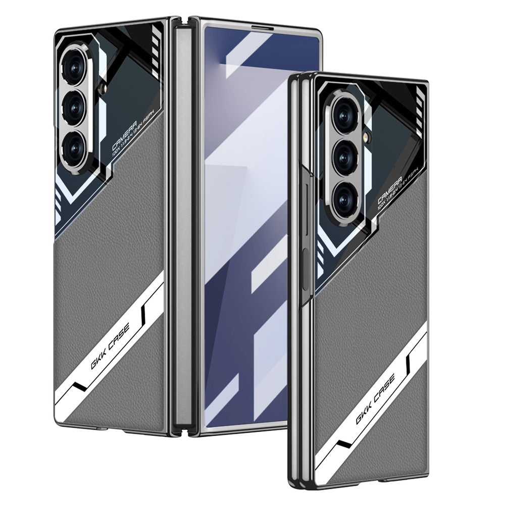 GKK For Samsung Galaxy Z Fold7 5G Magnetic Case Electroplating PC + Tempered Glass + PU Phone Cover - Grey