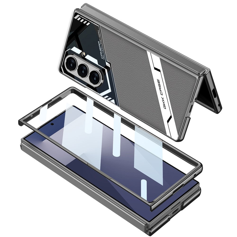 GKK For Samsung Galaxy Z Fold7 5G Magnetic Case Electroplating PC + Tempered Glass + PU Phone Cover - Grey