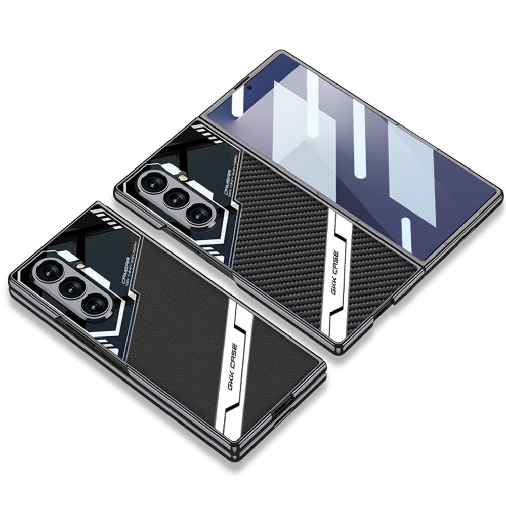 GKK For Samsung Galaxy Z Fold7 5G Magnetic Case Electroplating PC + Tempered Glass + PU Phone Cover - Grey