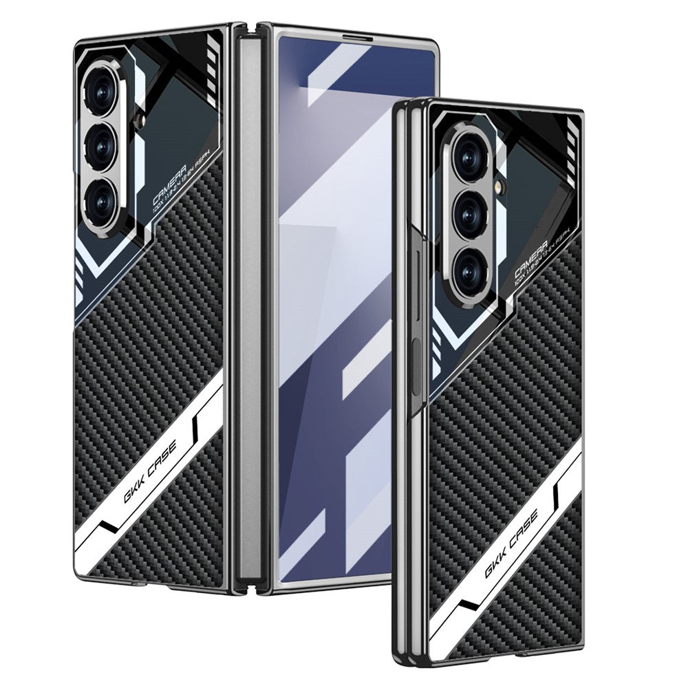 GKK For Samsung Galaxy Z Fold7 5G Magnetic Case Electroplating PC + Tempered Glass + PU Phone Cover - Carbon Fiber Texture