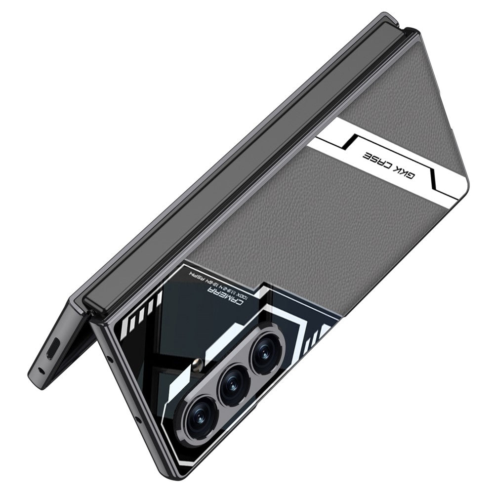 GKK For Samsung Galaxy Z Fold7 5G Magnetic Case Electroplating PC + Tempered Glass + PU Phone Cover - Carbon Fiber Texture