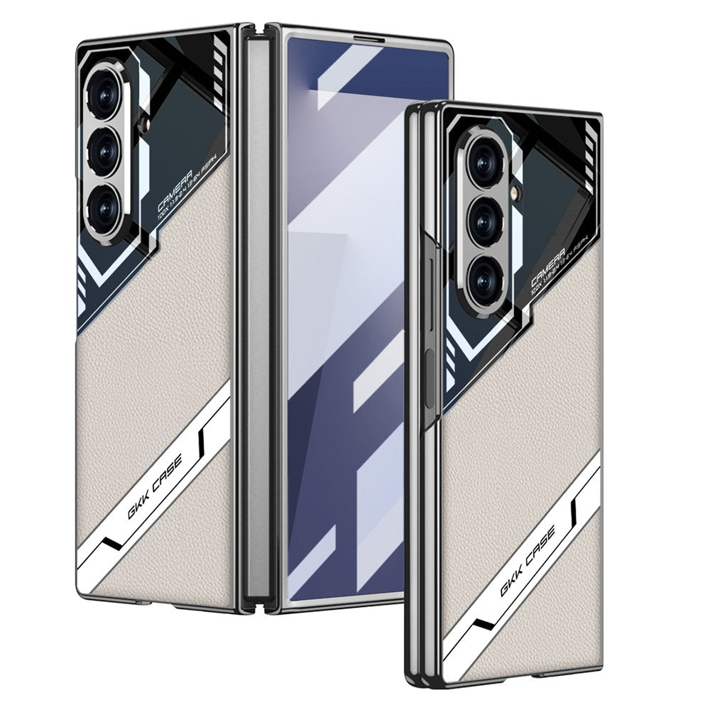 GKK For Samsung Galaxy Z Fold7 5G Magnetic Case Electroplating PC + Tempered Glass + PU Phone Cover - Titanium Grey