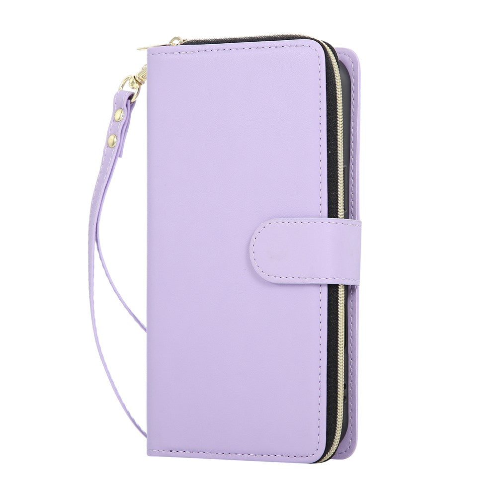 For iPhone 17 Pro Max Case 9 Card Slots Zipper Pocket PU Leather Cover with Wrist Strap - Light Purple