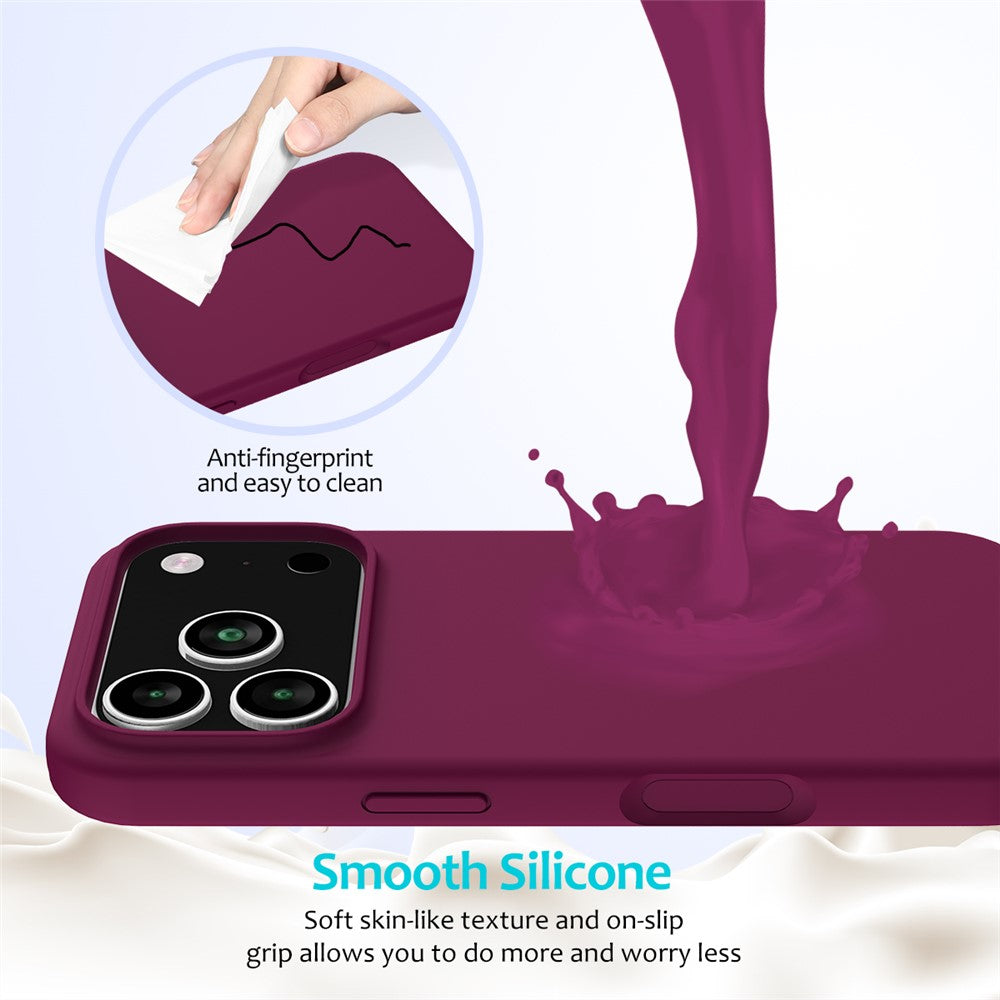 For iPhone 17 Pro Max Case Drop Proof Liquid Silicone Soft Lining Back Phone Cover - Wine Red