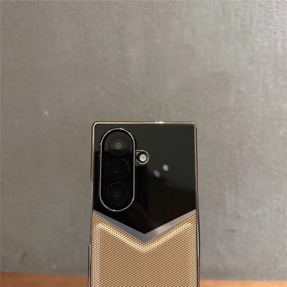 For Samsung Galaxy Z Fold7 5G Case Genuine Cow Leather + PC Contrast Design Phone Cover with Screen Protector - Dark Blue