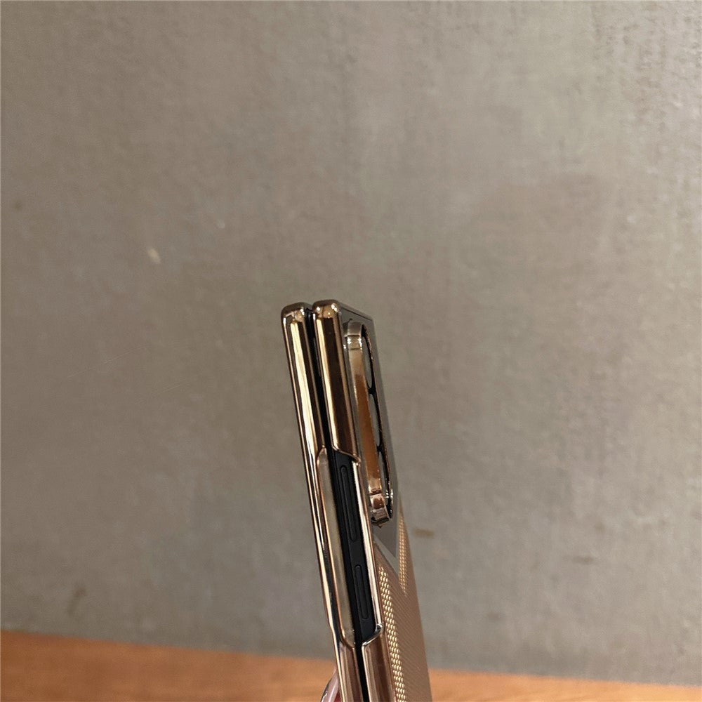 For Samsung Galaxy Z Fold7 5G Case Genuine Cow Leather + PC Contrast Design Phone Cover with Screen Protector - Desert Gold