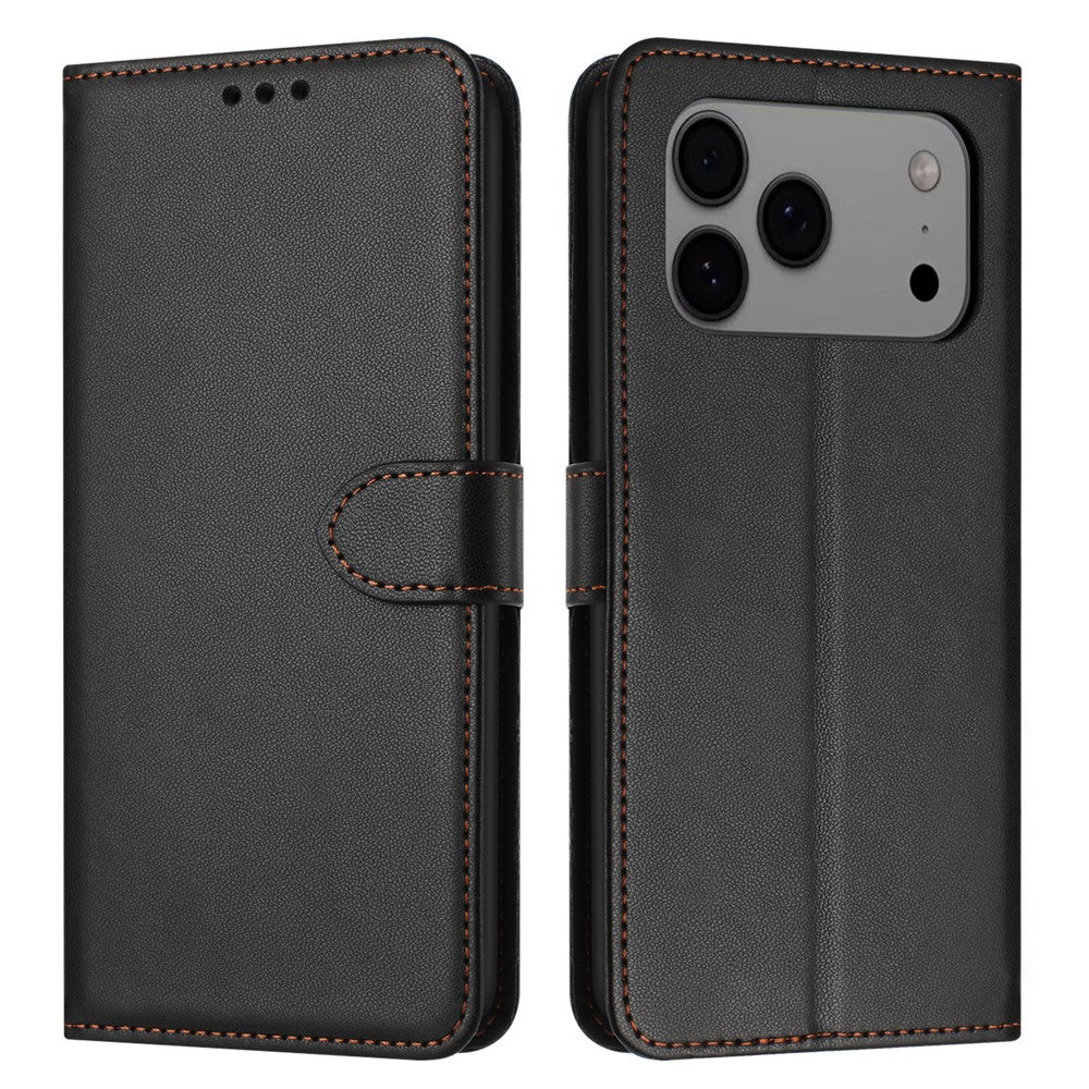 For iPhone 17 Pro Max Case Stand Wallet Leather Phone Cover with Strap - Black