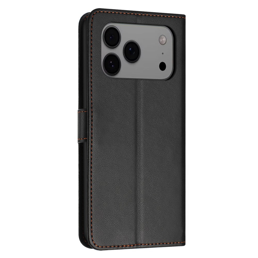 For iPhone 17 Pro Max Case Stand Wallet Leather Phone Cover with Strap - Black