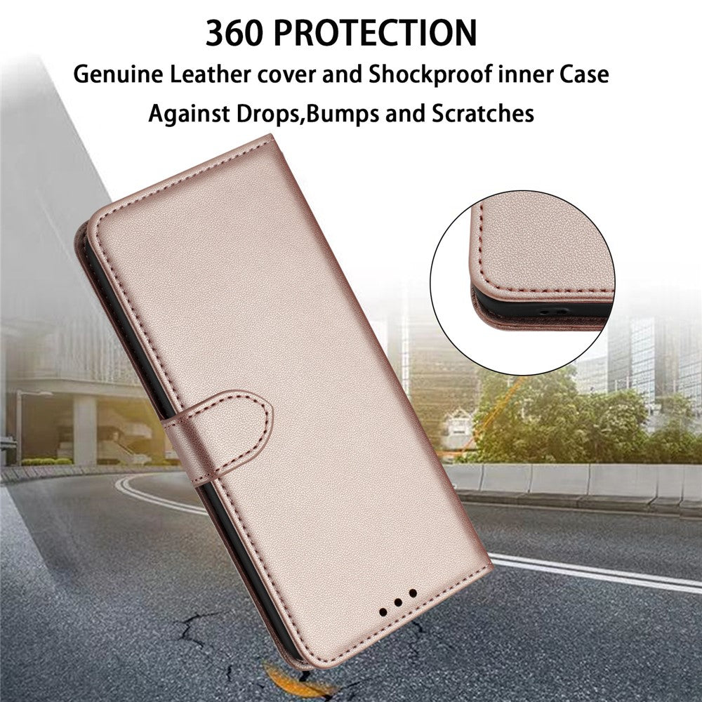 For iPhone 17 Pro Max Case Stand Wallet Leather Phone Cover with Strap - Rose Gold