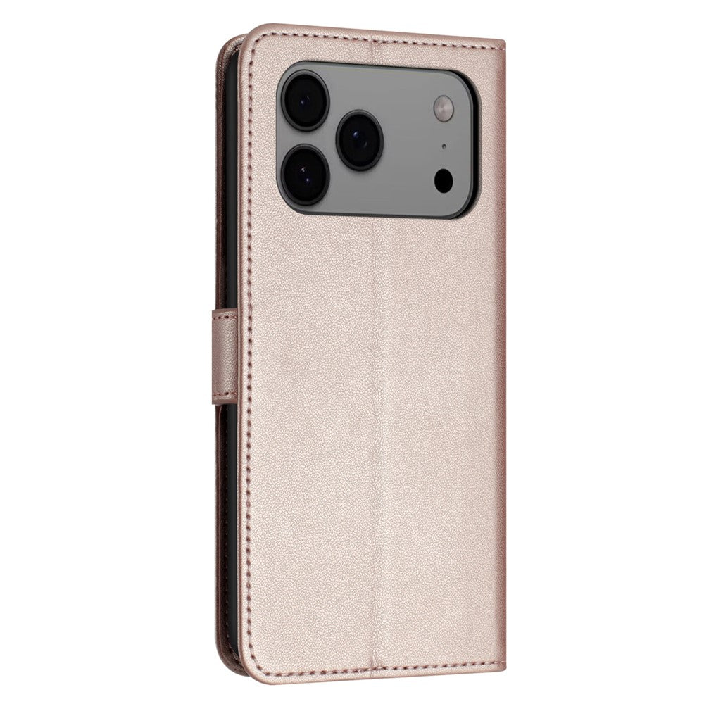 For iPhone 17 Pro Max Case Stand Wallet Leather Phone Cover with Strap - Rose Gold