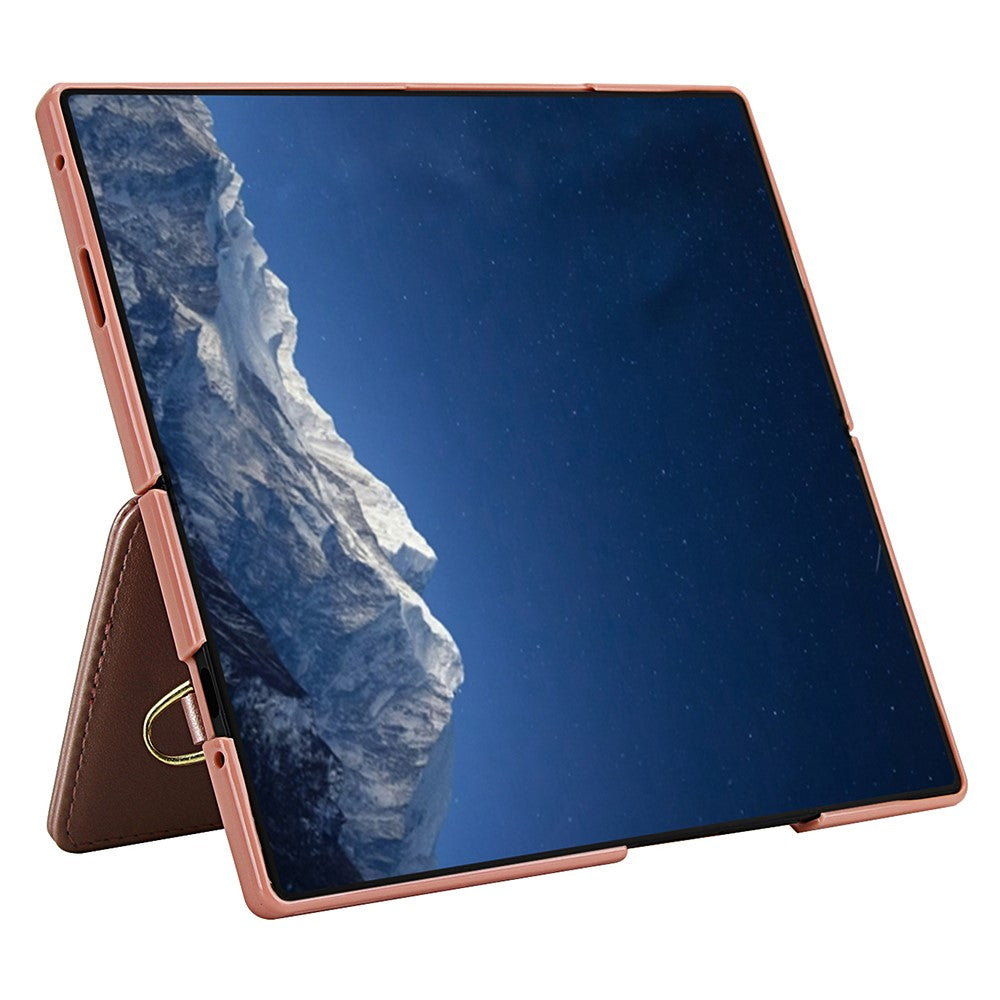 For Samsung Galaxy Z Fold7 5G Case Card Slots Leather Coated TPU Flower Phone Cover with 2 Straps - Pink