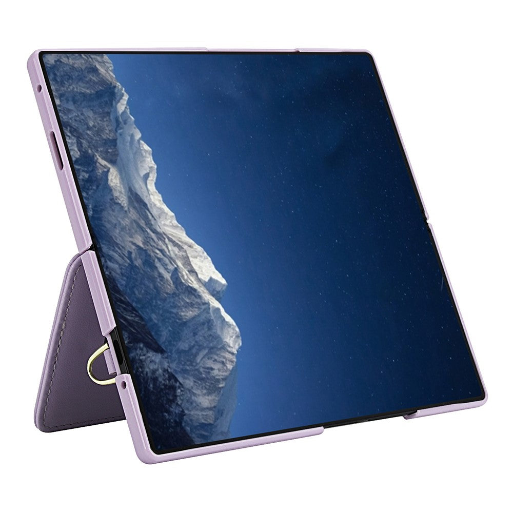 For Samsung Galaxy Z Fold7 5G Case Card Slots Leather Coated TPU Flower Phone Cover with 2 Straps - Purple