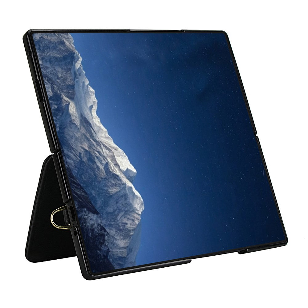 For Samsung Galaxy Z Fold7 5G Case Card Slots Leather Coated TPU Flower Phone Cover with 2 Straps - Black