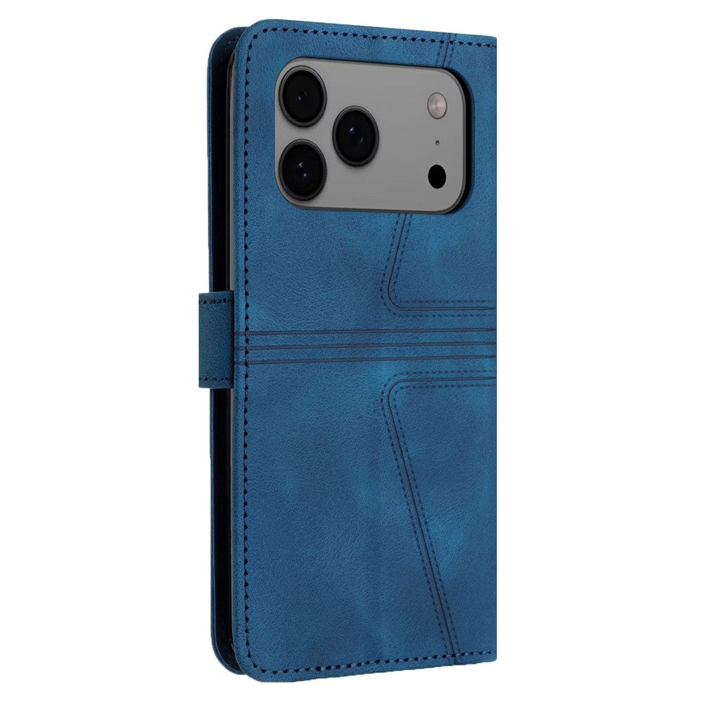 For iPhone 17 Pro Max Case Triangle Imprinted Anti-Scratch Phone Wallet Cover - Blue