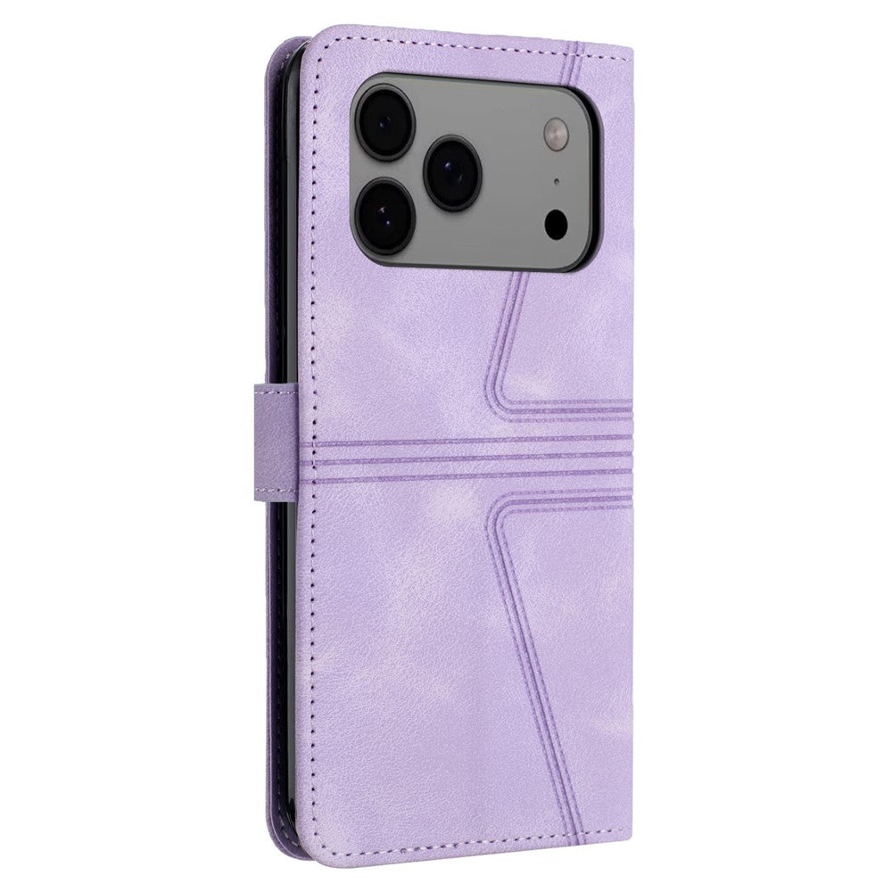 For iPhone 17 Pro Max Case Triangle Imprinted Anti-Scratch Phone Wallet Cover - Purple