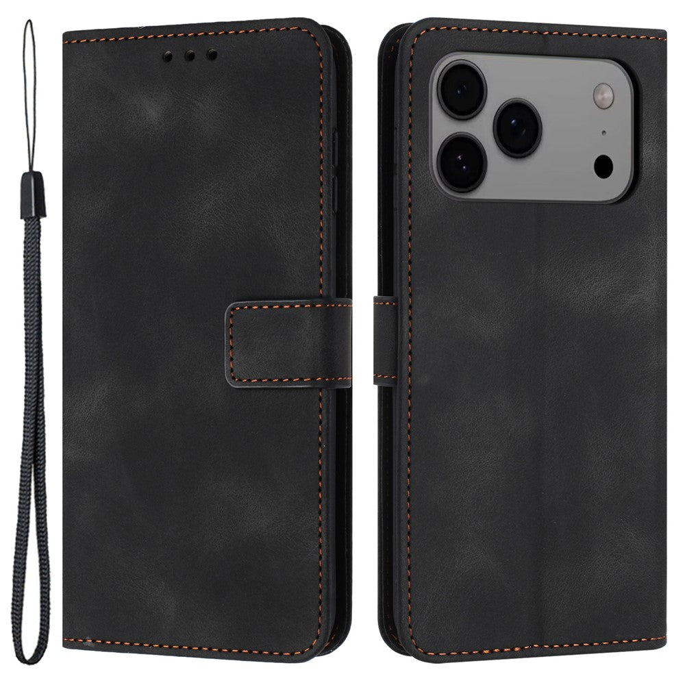 For iPhone 17 Pro Max Case Solid Color Leather Wallet Protective Phone Cover - Black