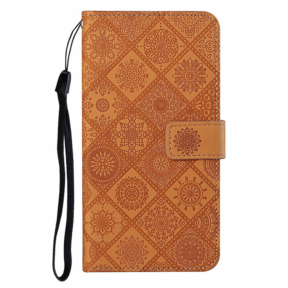 For iPhone 17 Pro Max Case Leather Case Ethnic Style Wallet Phone Cover with Strap - Brown