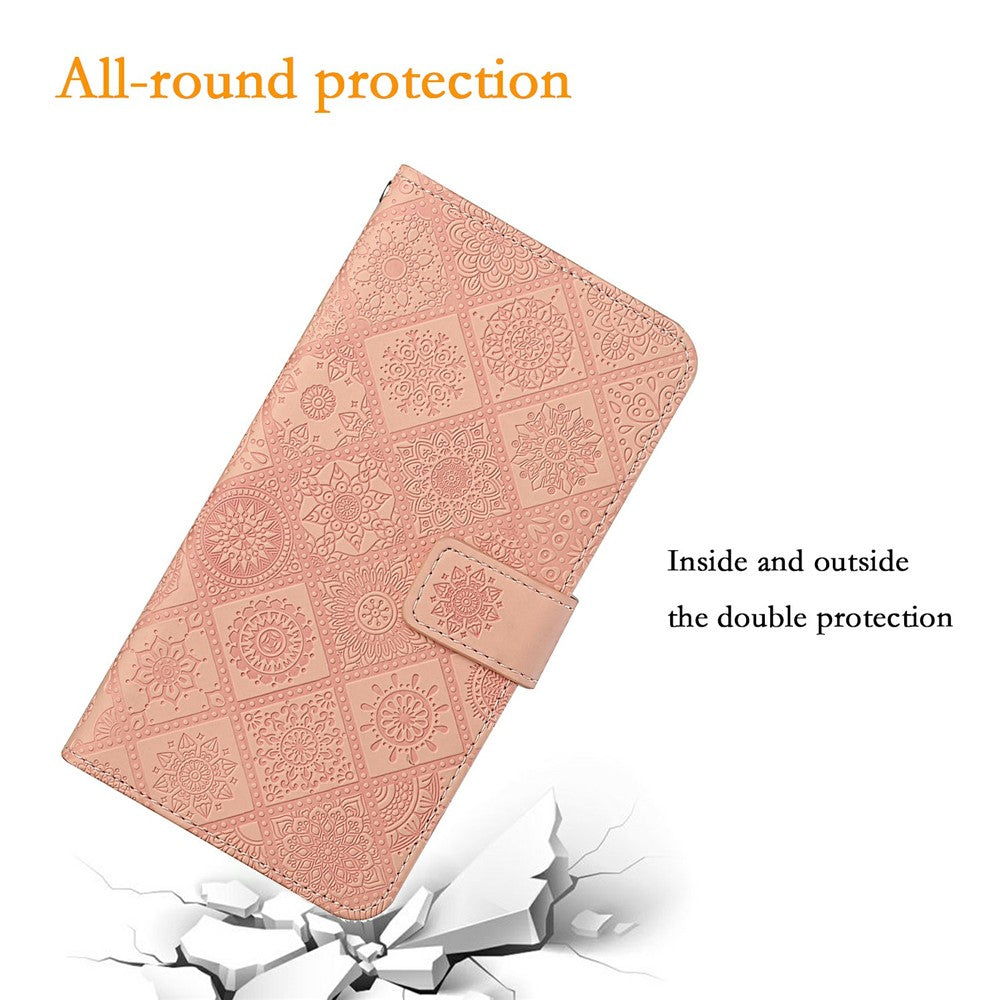 For iPhone 17 Pro Max Case Leather Case Ethnic Style Wallet Phone Cover with Strap - Pink
